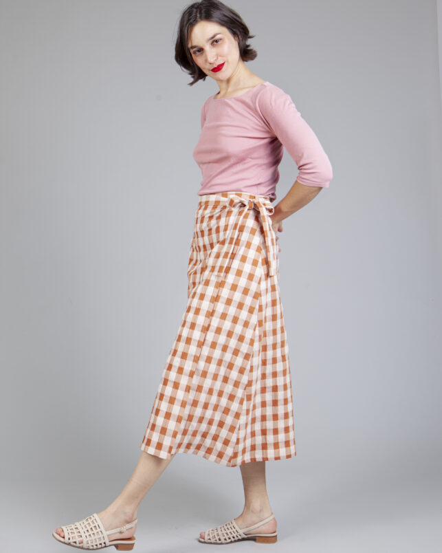 Falda pareo vichy caramelo