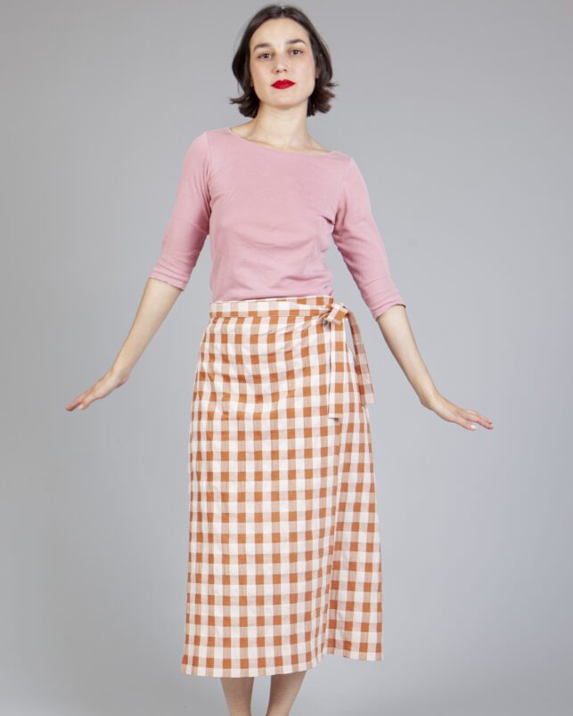 Falda pareo vichy caramelo - Imagen 4