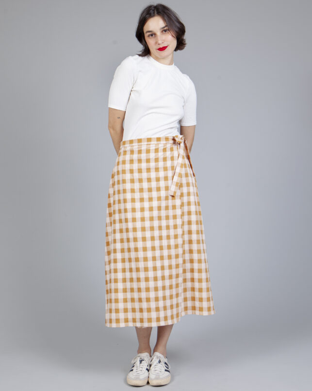 FALDA PAREO VICHY MOSTAZA