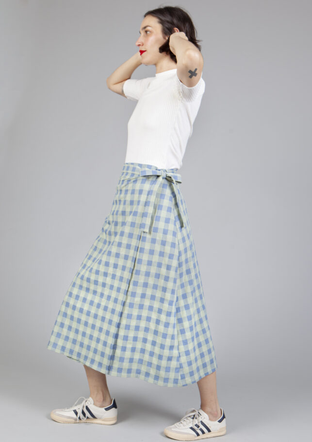falda pareo vichy azul - Imagen 3
