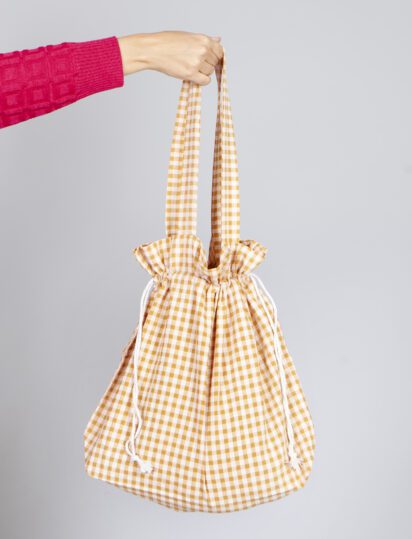 bolso frunce vichy mostaza