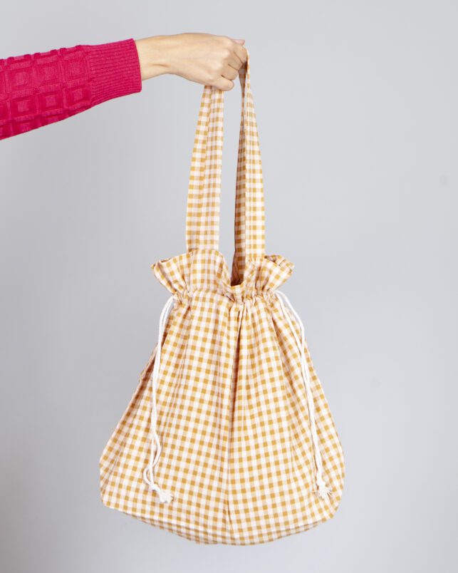 bolso frunce vichy mostaza