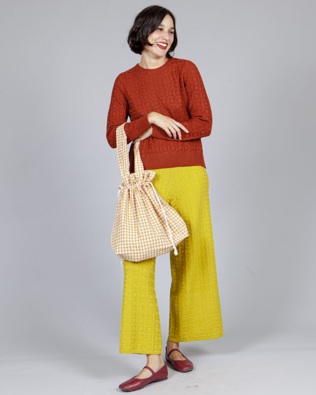 bolso frunce vichy mostaza - Imagen 2