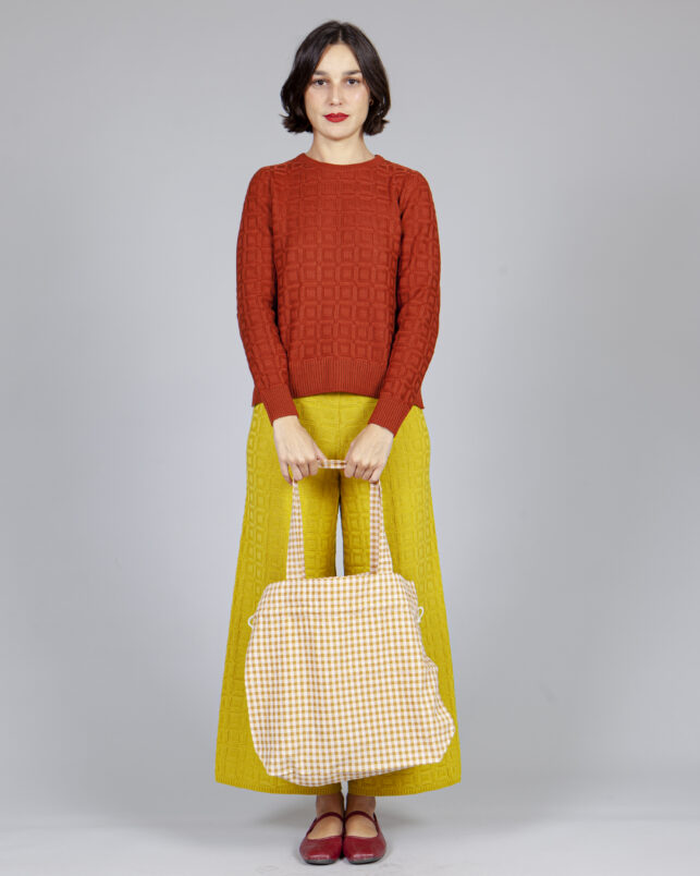 bolso frunce vichy mostaza - Imagen 3