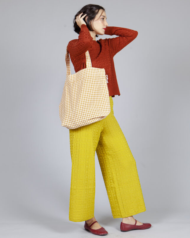 bolso frunce vichy mostaza - Imagen 4