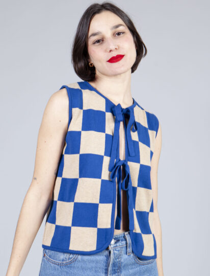 chaleco plaid blue