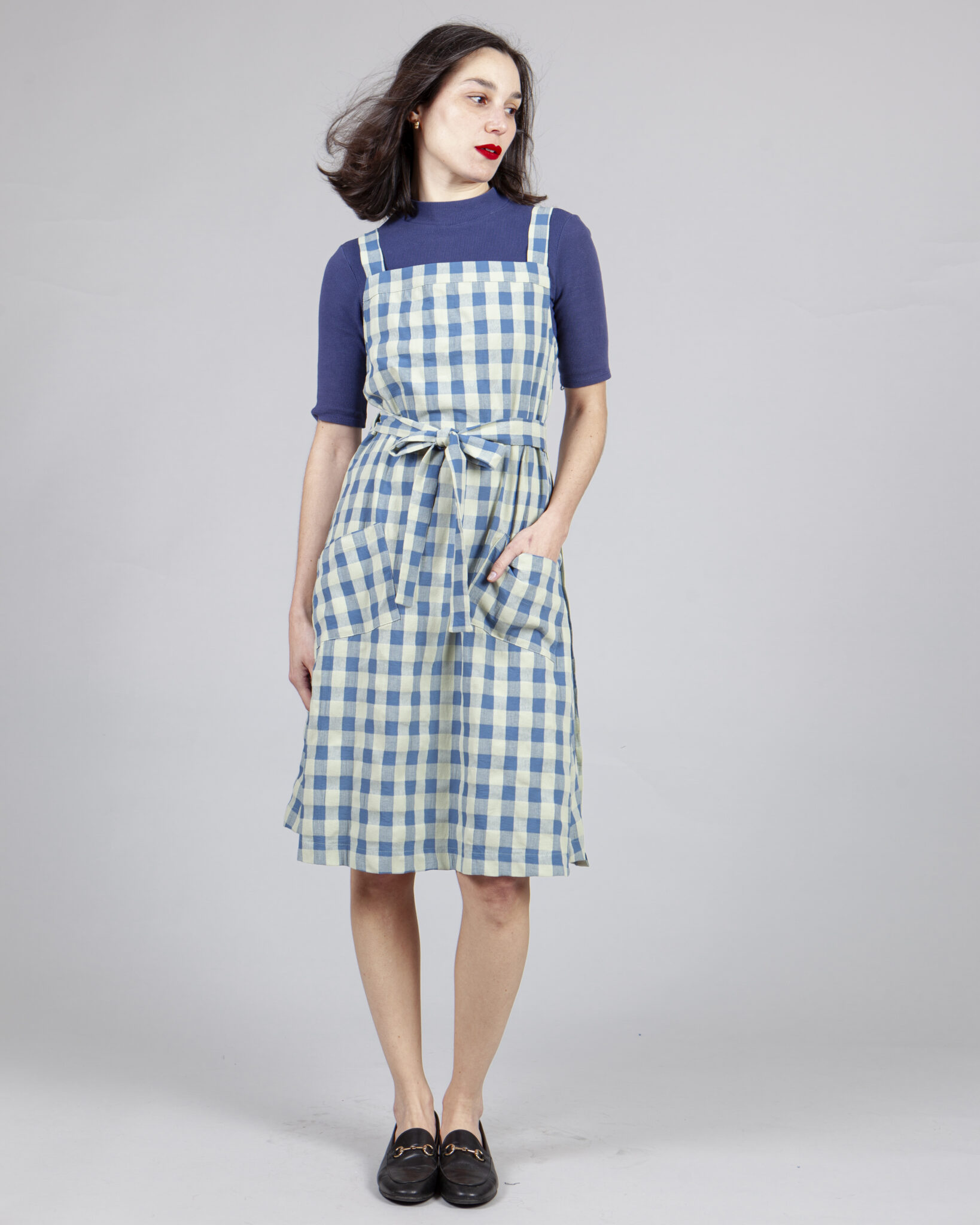 vestido delantal vichy azul